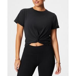 Fabletics Cotton Twist Knot Tee WMNS XL Black Rolled Cuff Short Sleeve Athletic